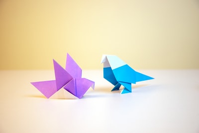 Two pieces of purple and blue paper
